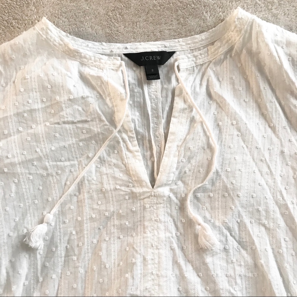 J. Crew Textured Top with Tassel Tie White 2